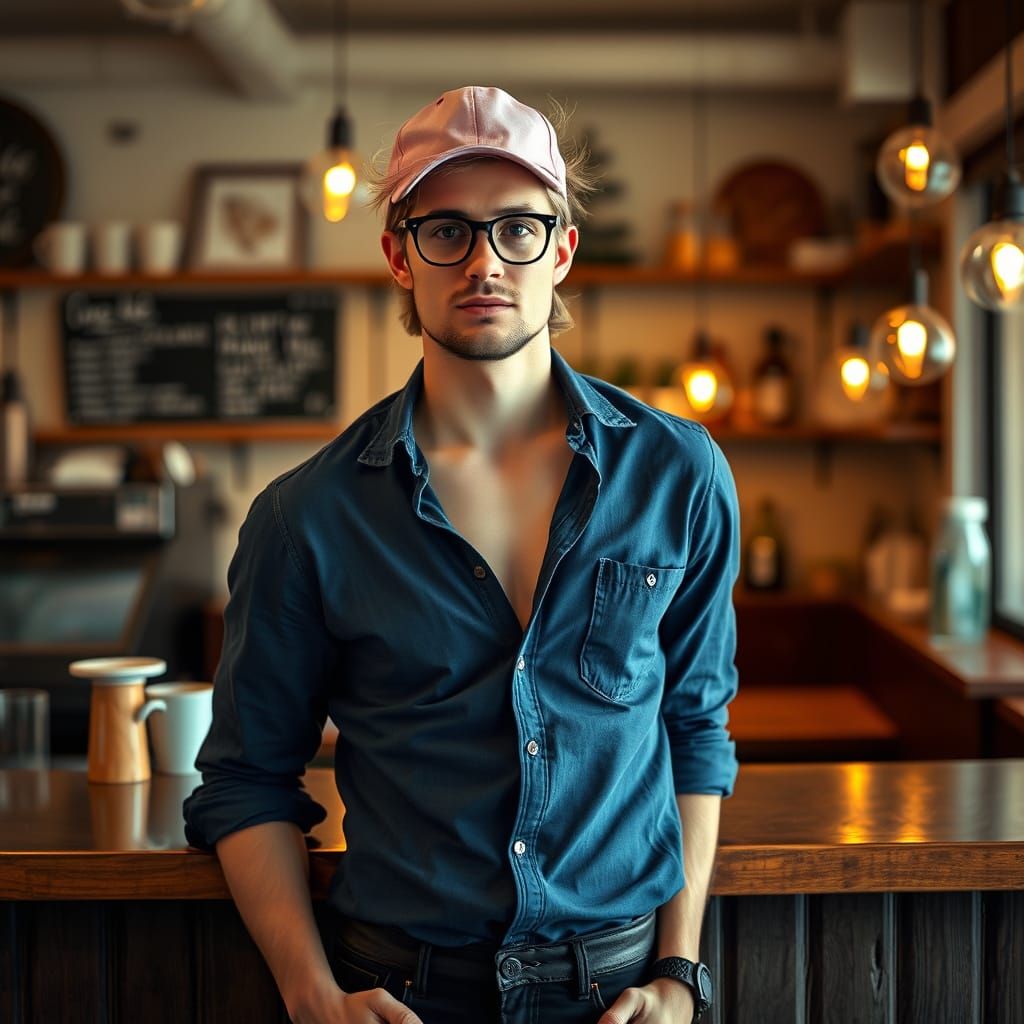 Confident Man in Cafe: Digital Art Portrait