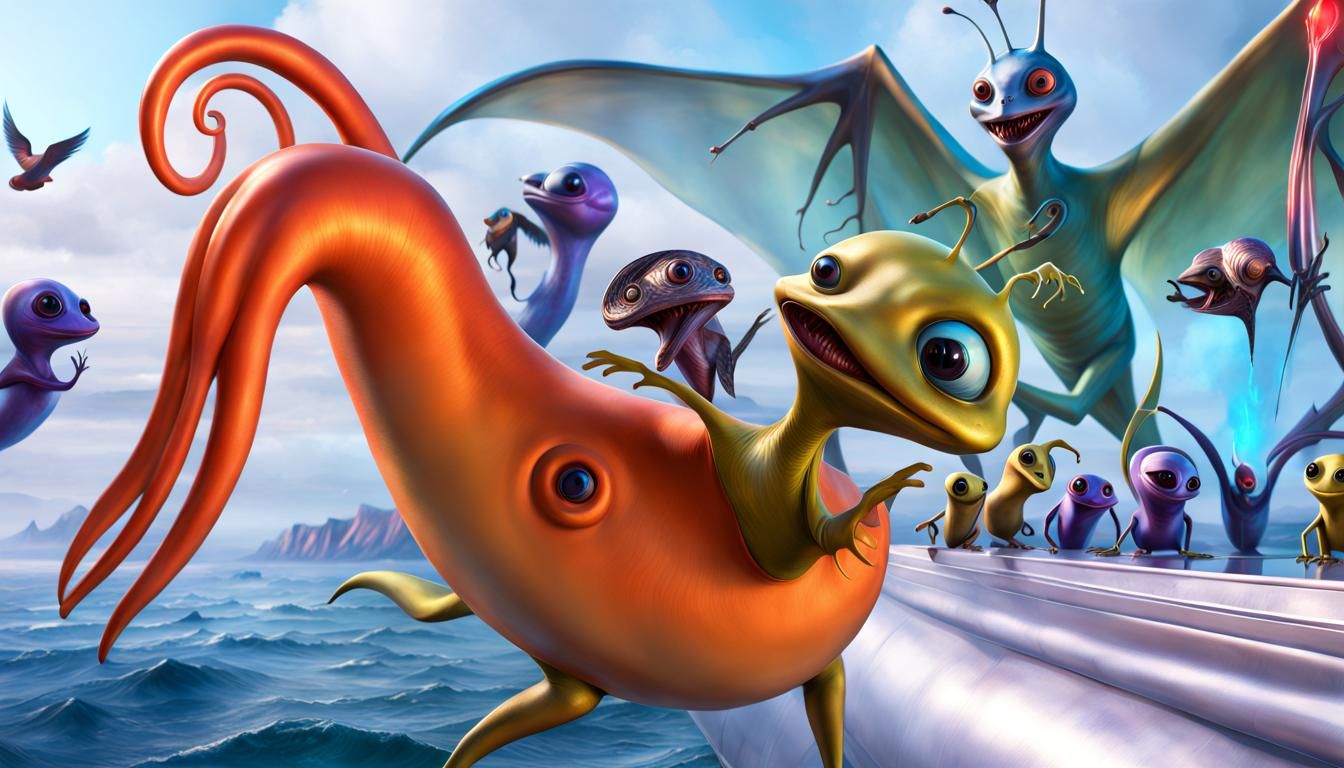 Alien Party: Slug and Bird Characters in Magical Realism