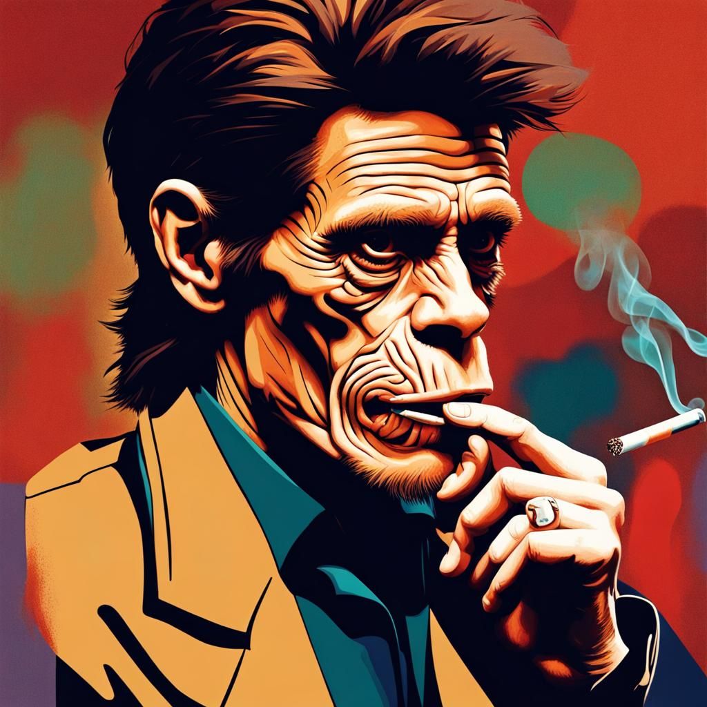 Abstract Art: Willem Dafoe with Smoking Monkey