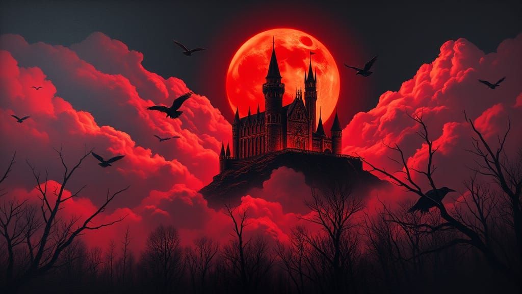 Glowing Medieval Castle Afloat Amidst Dark Clouds