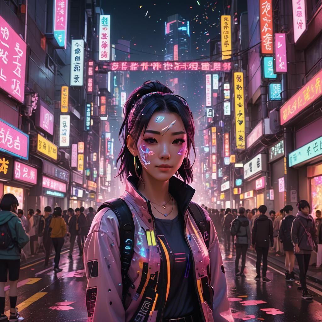 Neon Tokyo J-Pop Idol in Cyberpunk 3D Render