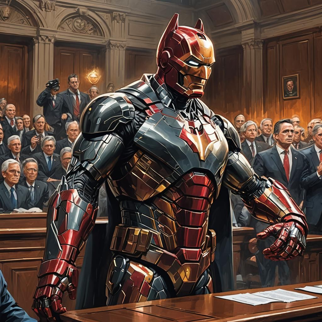 Ironman Batman Hybrid Confronts Trump in Court