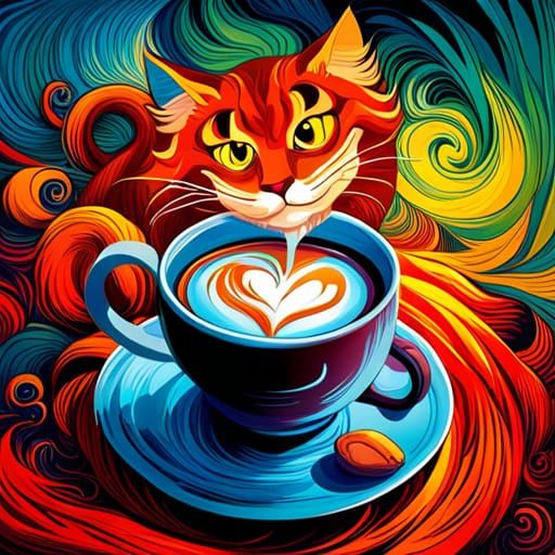 Coffee Cup with Cheshire Cat in Photoillustration Style