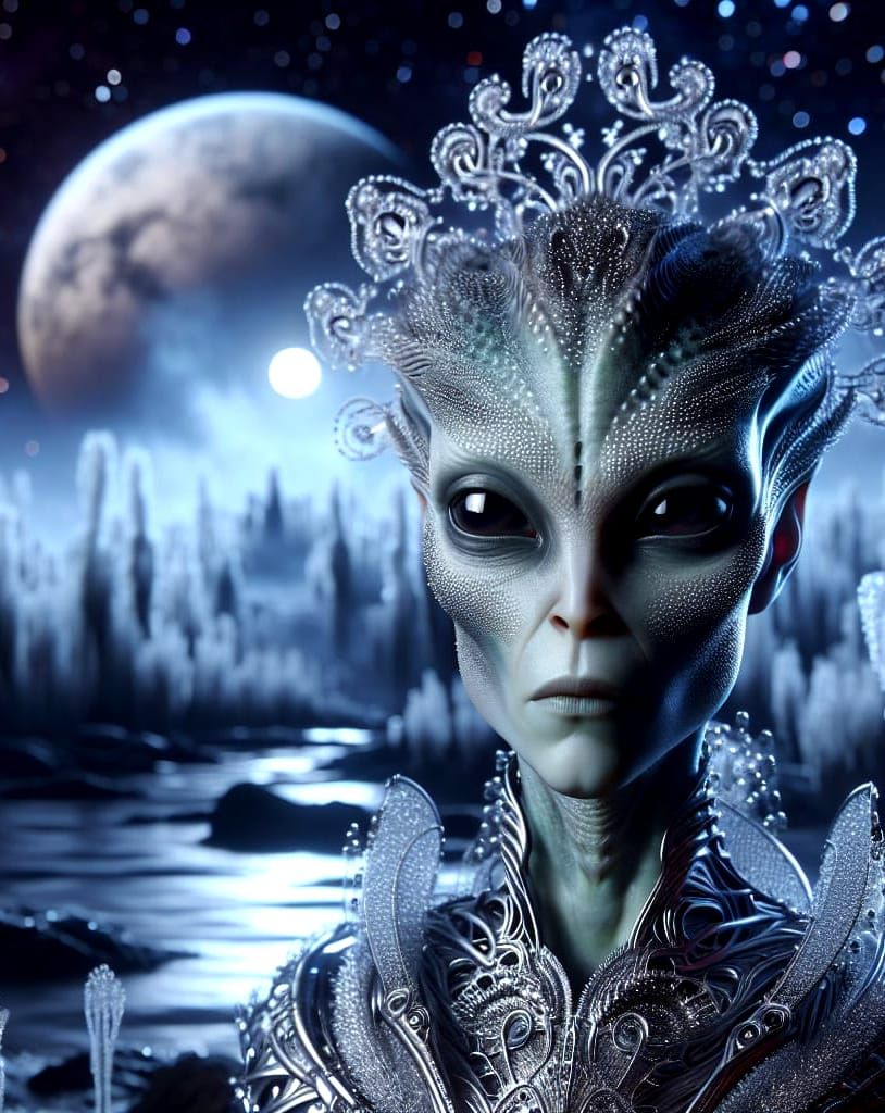 Alien Beauty in Extraterrestrial Swamp: Sci-Fi Portrait