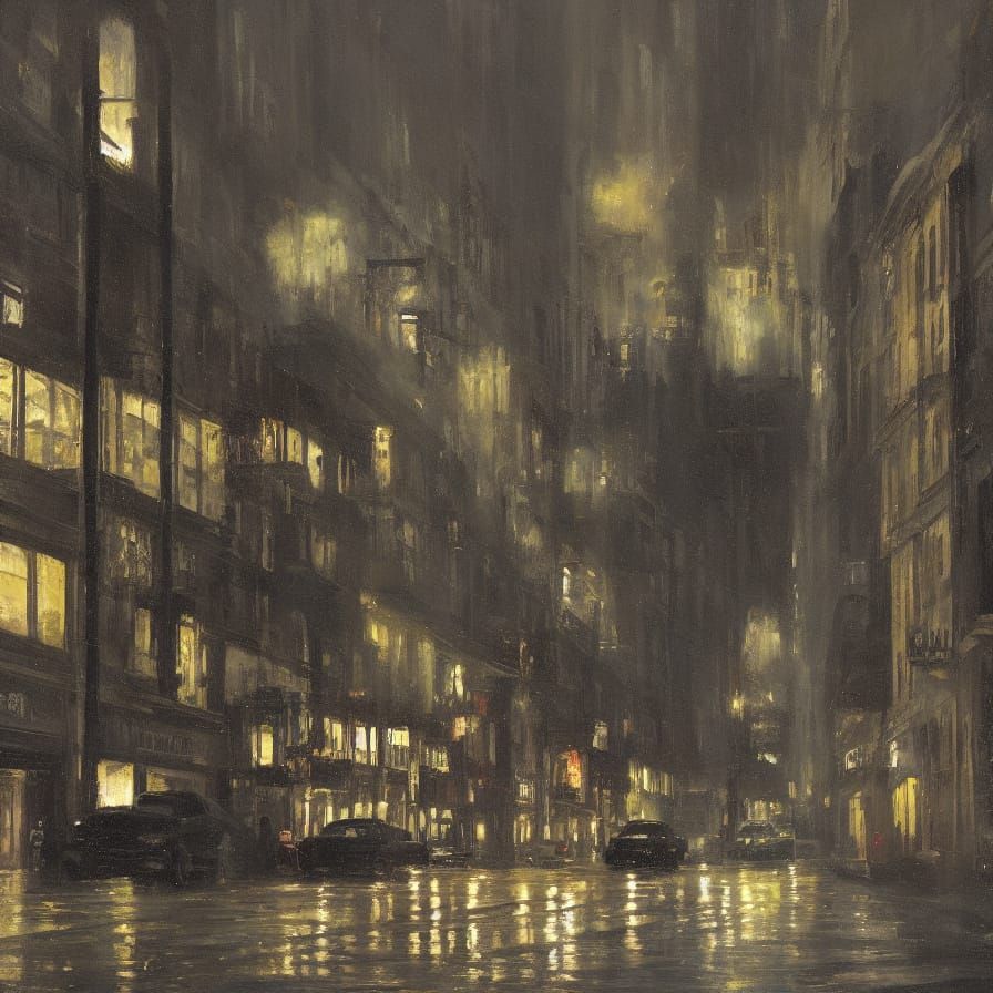 Hopper-esque Nocturne: Desolate City Street in Cinematic Glo...