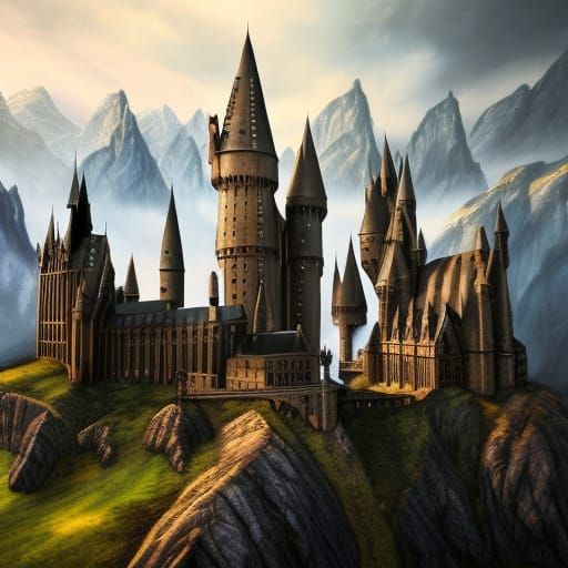 Detailed Matte Painting of Hogwarts in Deep Color