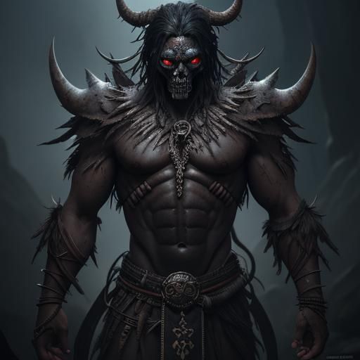 Tribal Warrior with Skull Mask in Dark Fantasy Anime
