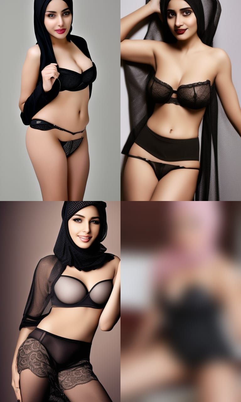 Hijabi Underwear Model in Provocative Pose