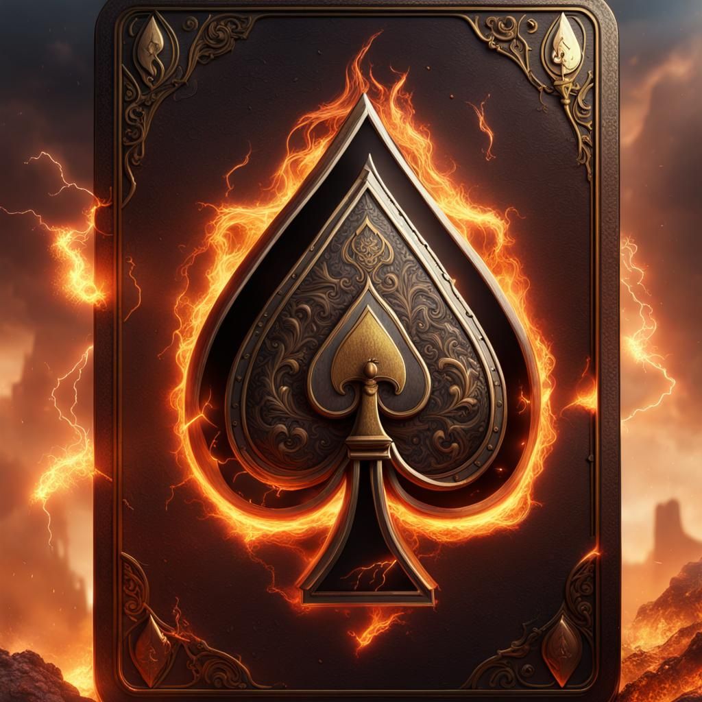 Ace of Spades Card in Fire and Lightning
