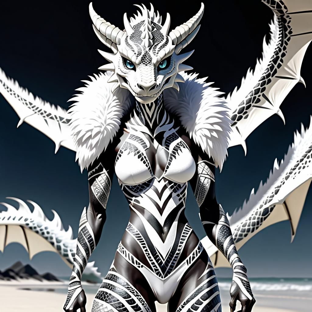 Anime Style Dragon Woman with Tribal Tattoos