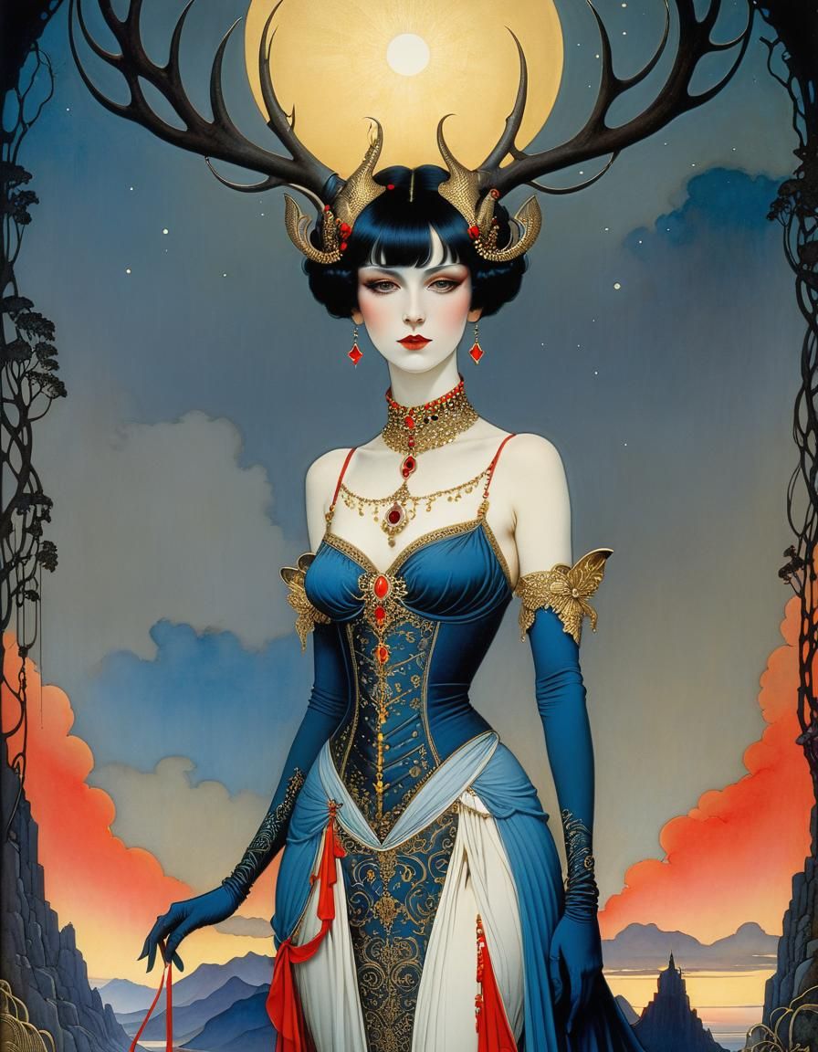 Elven Queen with Stag Antlers: Pen and Ink Comic