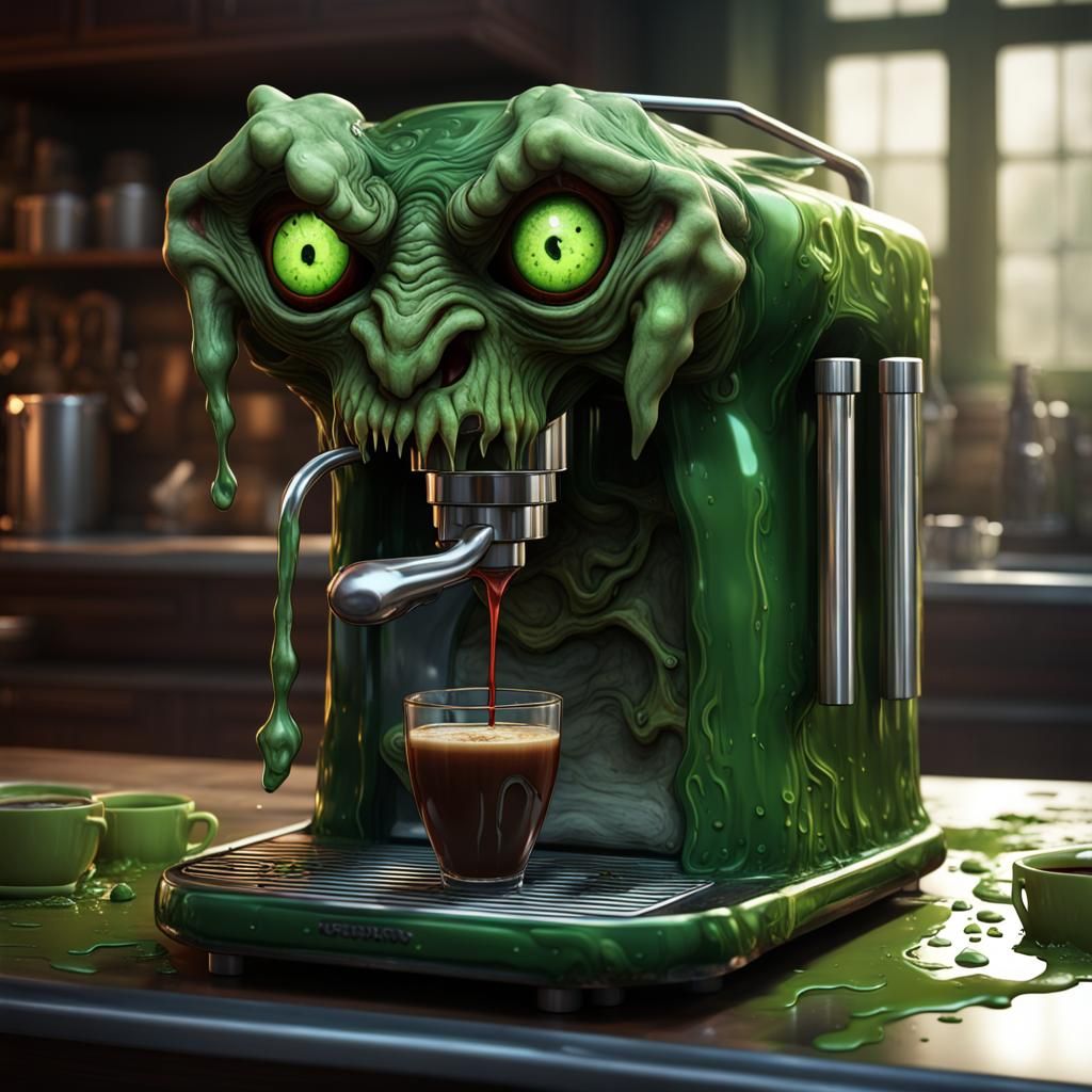 Terrifying Demon Gargoyle Coffee Machine: Dark Fantasy Art