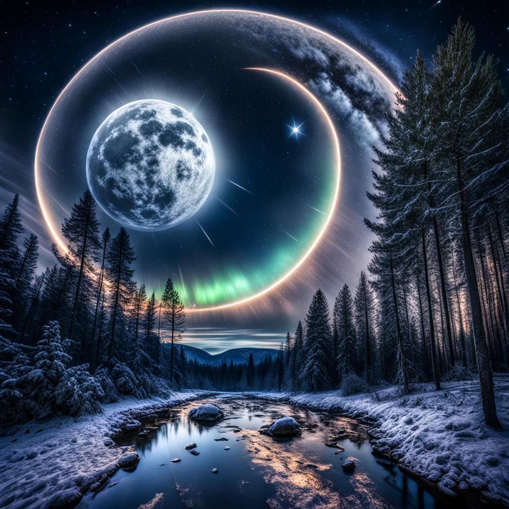 Dramatic Night Sky Comet Over Dark Woods