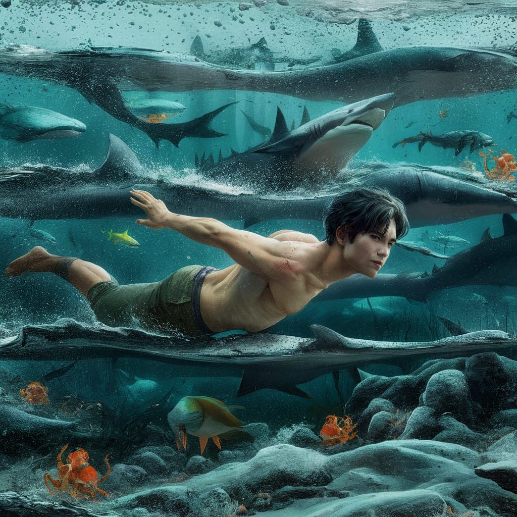 Double exposure artwork inspired by manhwa style depicting a...