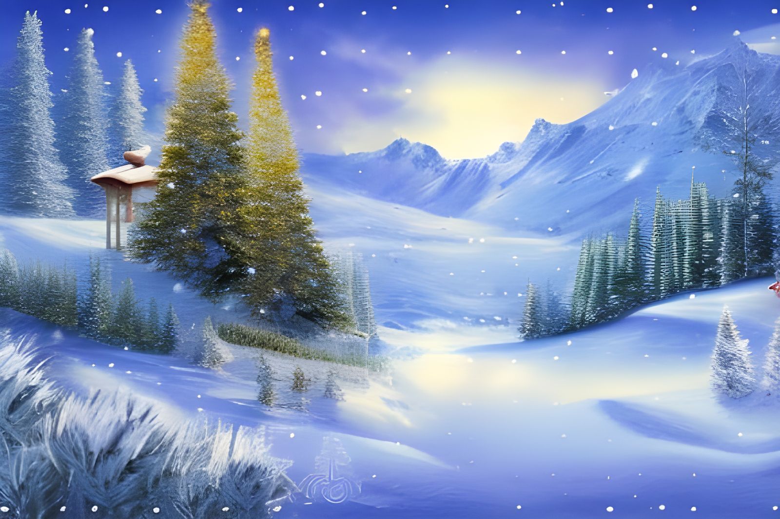 Snowy Mountain Christmas Scene