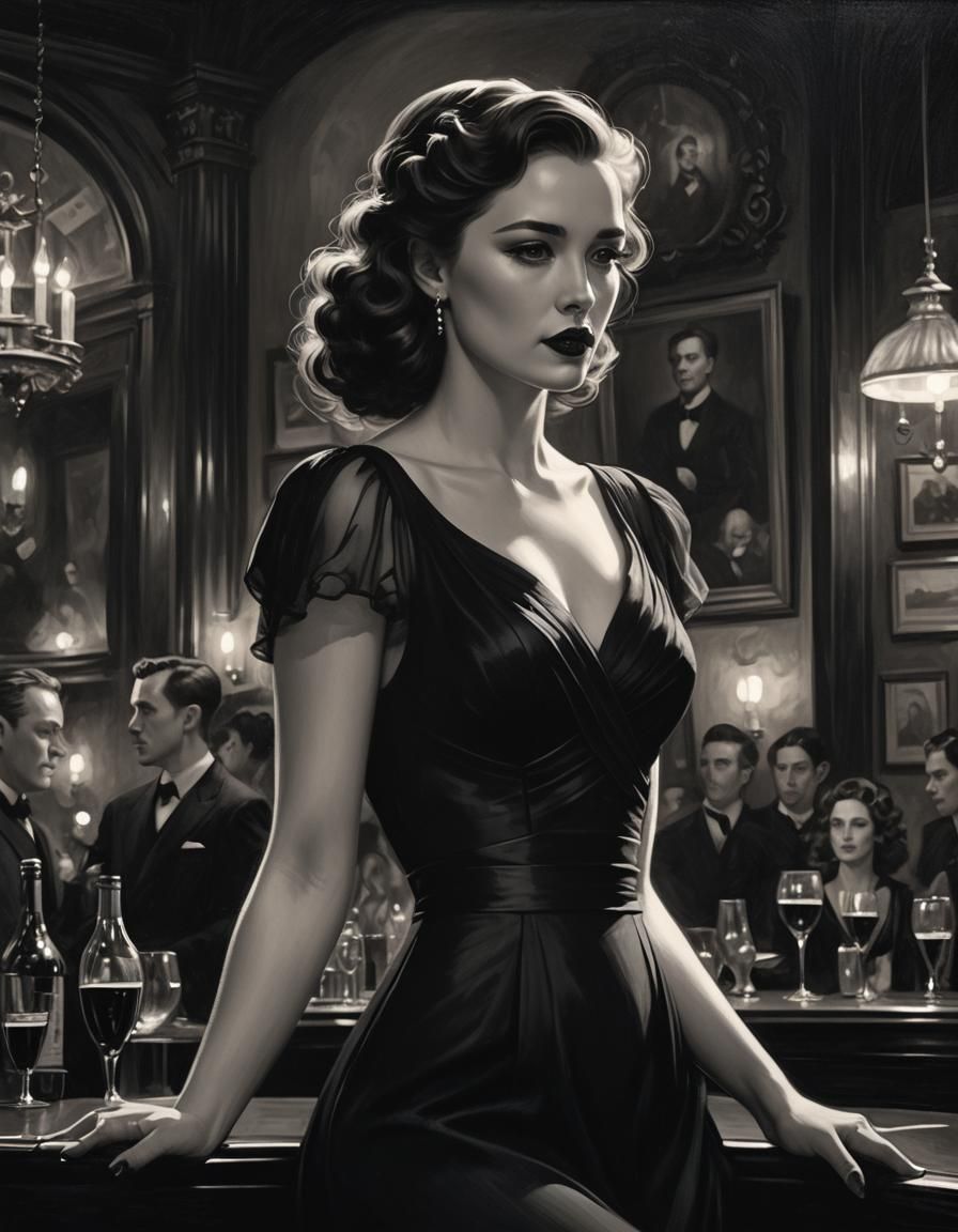 Monochrome Noir Portrait of Singer in Dark Bar