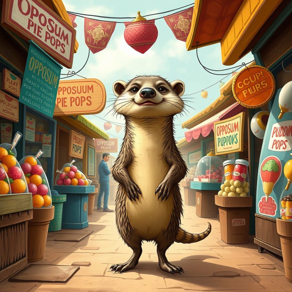 Whimsical Mongoose in Vibrant Market Scene