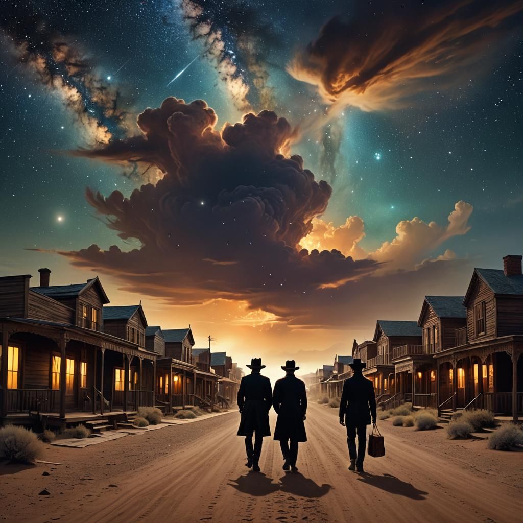 Surreal Western Town Under a Nebulous Sky