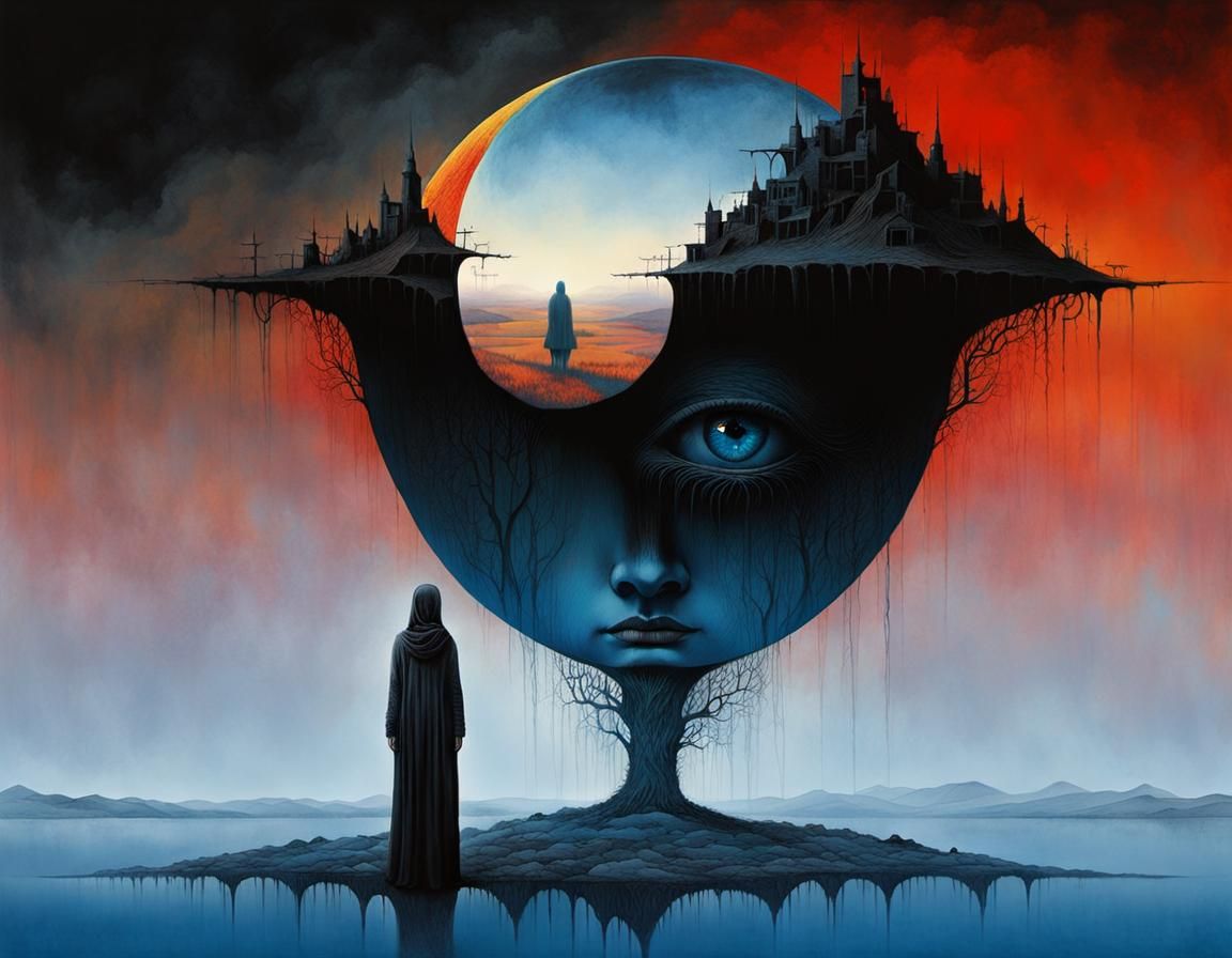 Ethereal Horror: Woman in Dystopian Wasteland