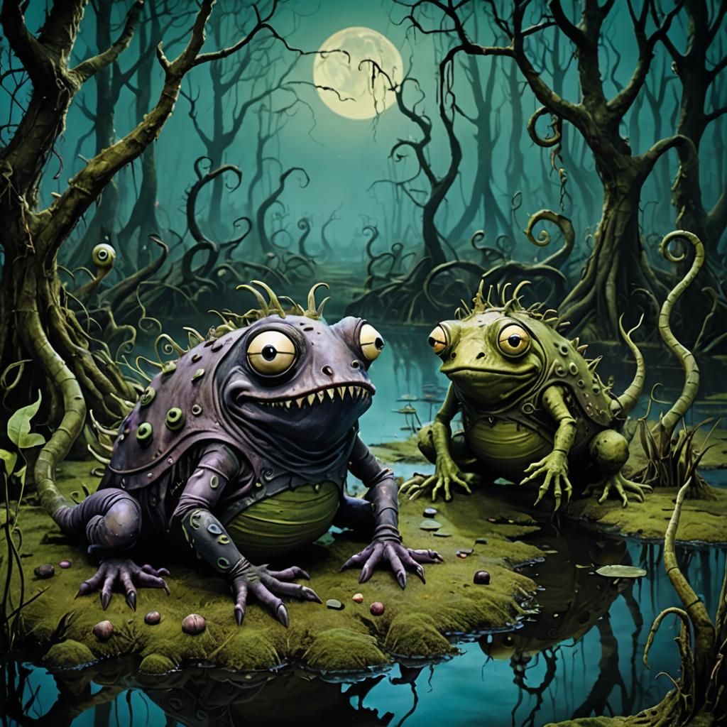 Wicked Swamp Creatures in a Dark Fantasy Style