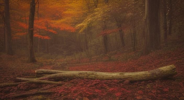 Ambystoma maculatum upon a log FOREST SCENE BLOOD MOON RED A...