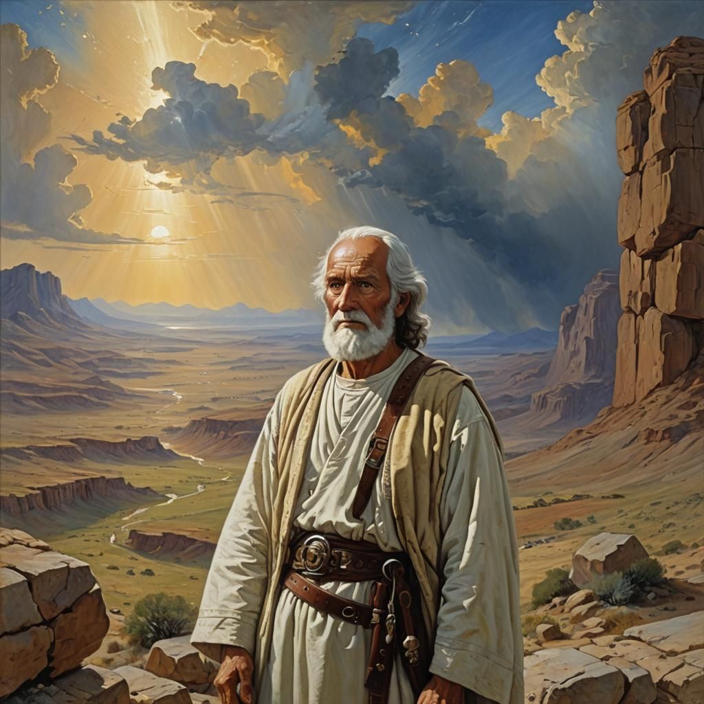 Enoch in Heavenly Landscape: Oil Painting