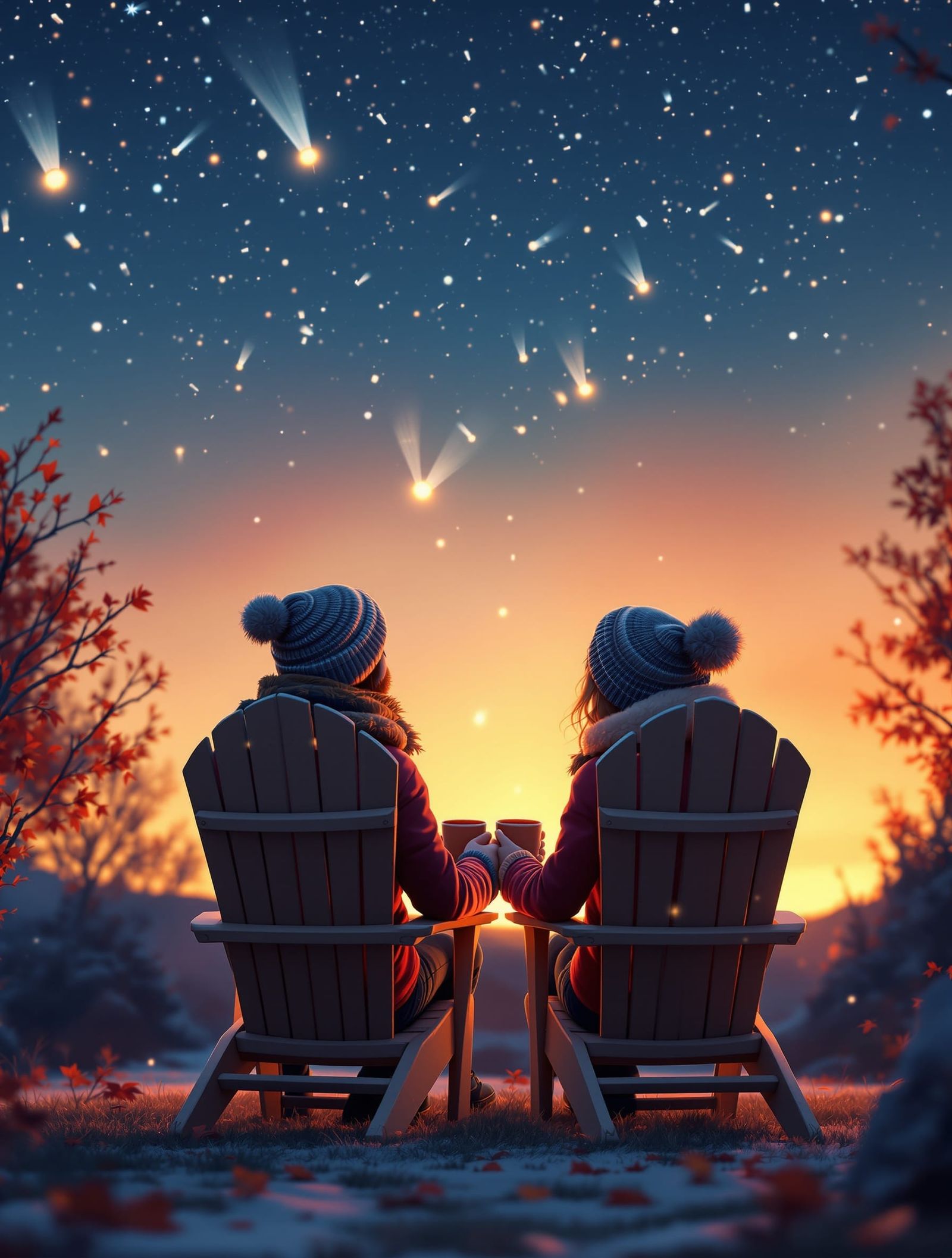 Couple Enjoying Meteor Shower as 3D Digital Art