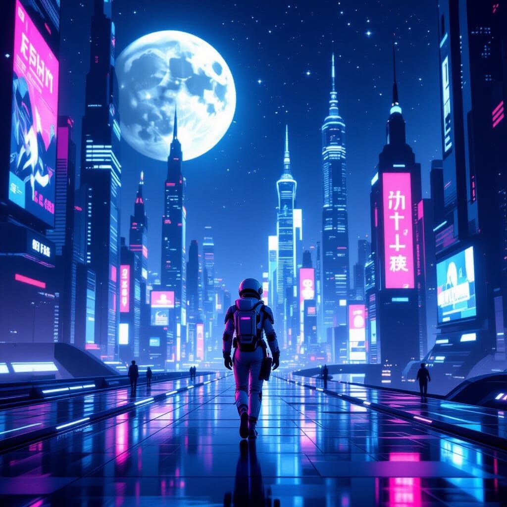Neon Moon Cityscape: A Cinematic Vision of the Future