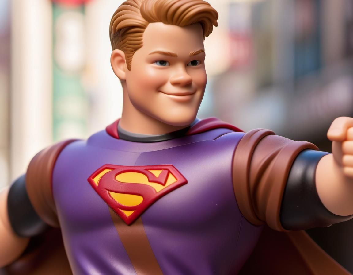 full body image of a Disney Pixar style 3D action figure adorable handsome Nate Richert as character Mighty Teen Harvey ...