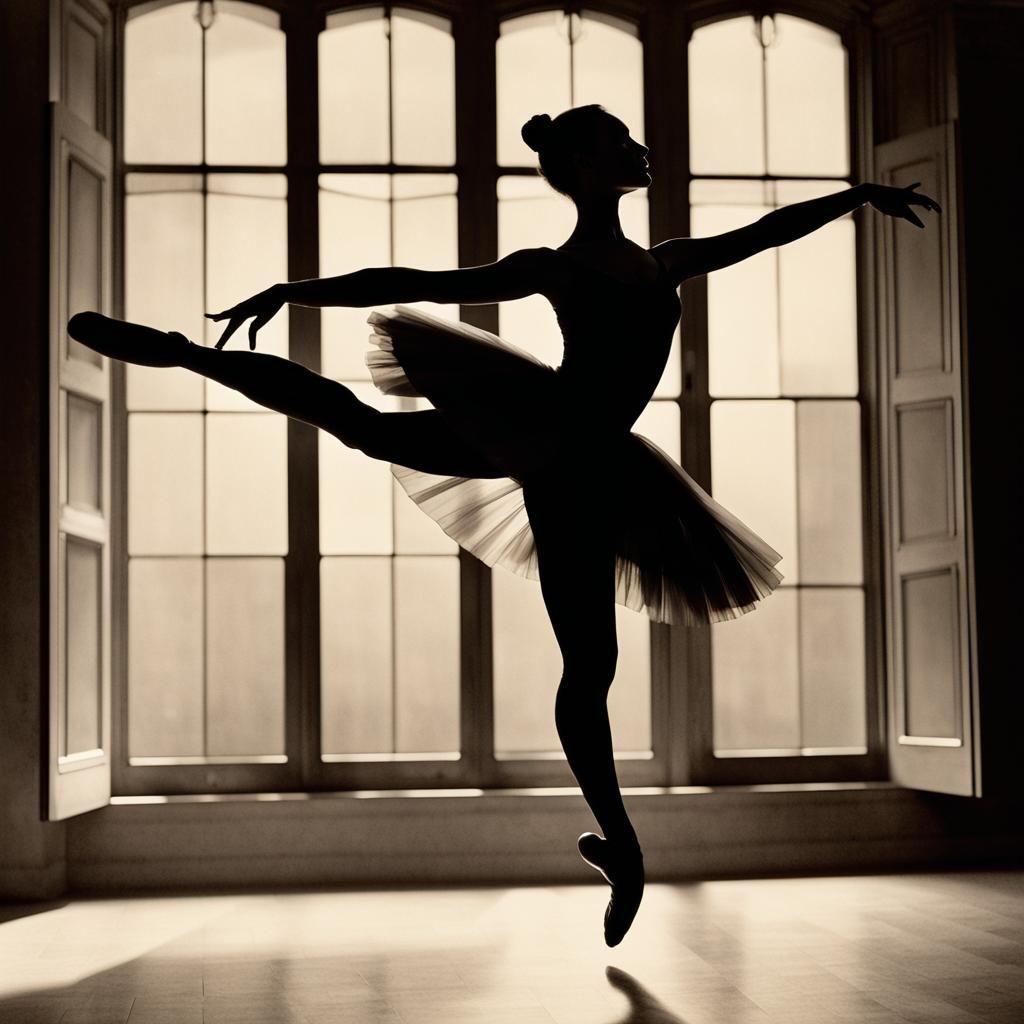 Ballerina Pirouette Silhouette in Art Nouveau Style