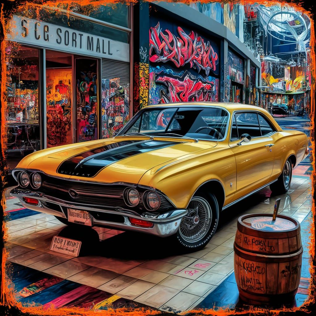 Sleek Yellow Buick Wildcat with Black Stripe in Vibrant Urba...