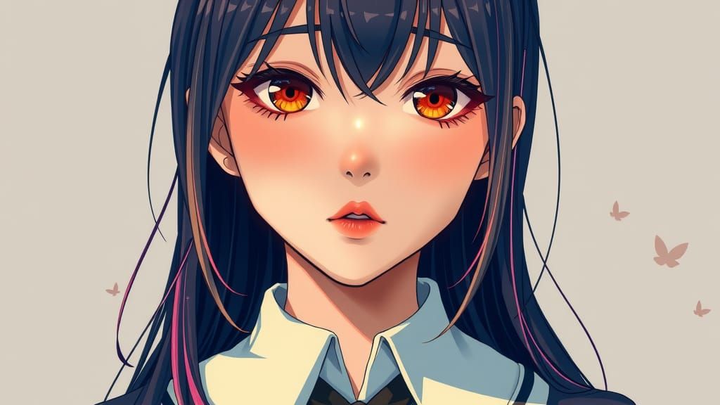 Anime Woman Portrait in Pointillism Style