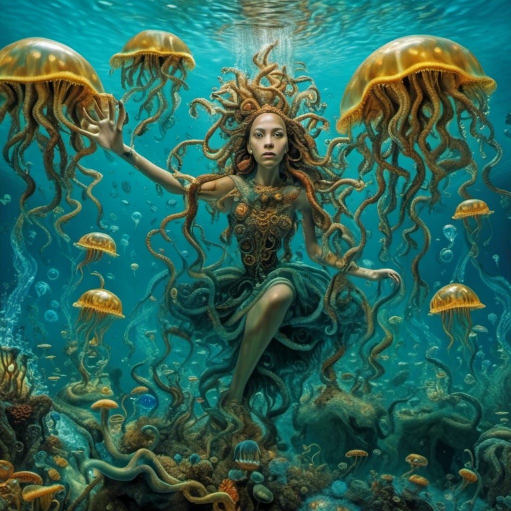 <lora:Jellyfish Bloom:1.0> View from a submarine of dancing ...