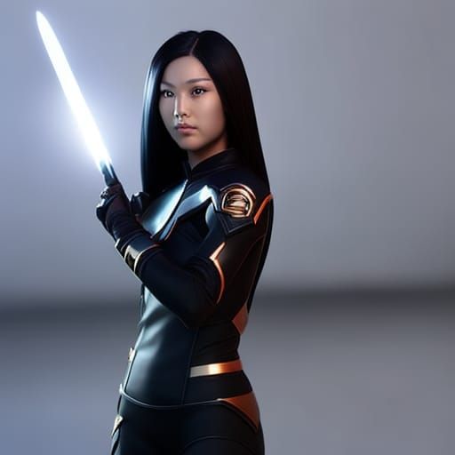 Asian Female Fighter Pilot in Futuristic Anime Style