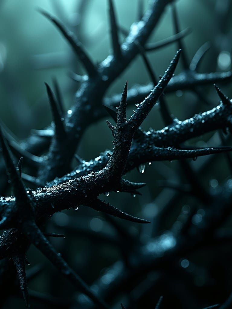 Sharp Thorns with Raindrops in Dramatic 3D Style