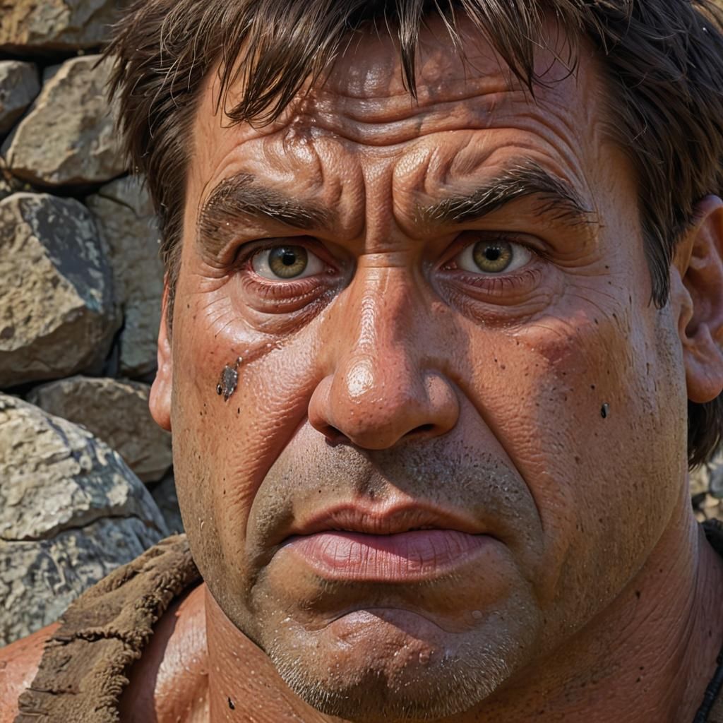 Angry Fred Flintstone Portrait in Stone-Age Style