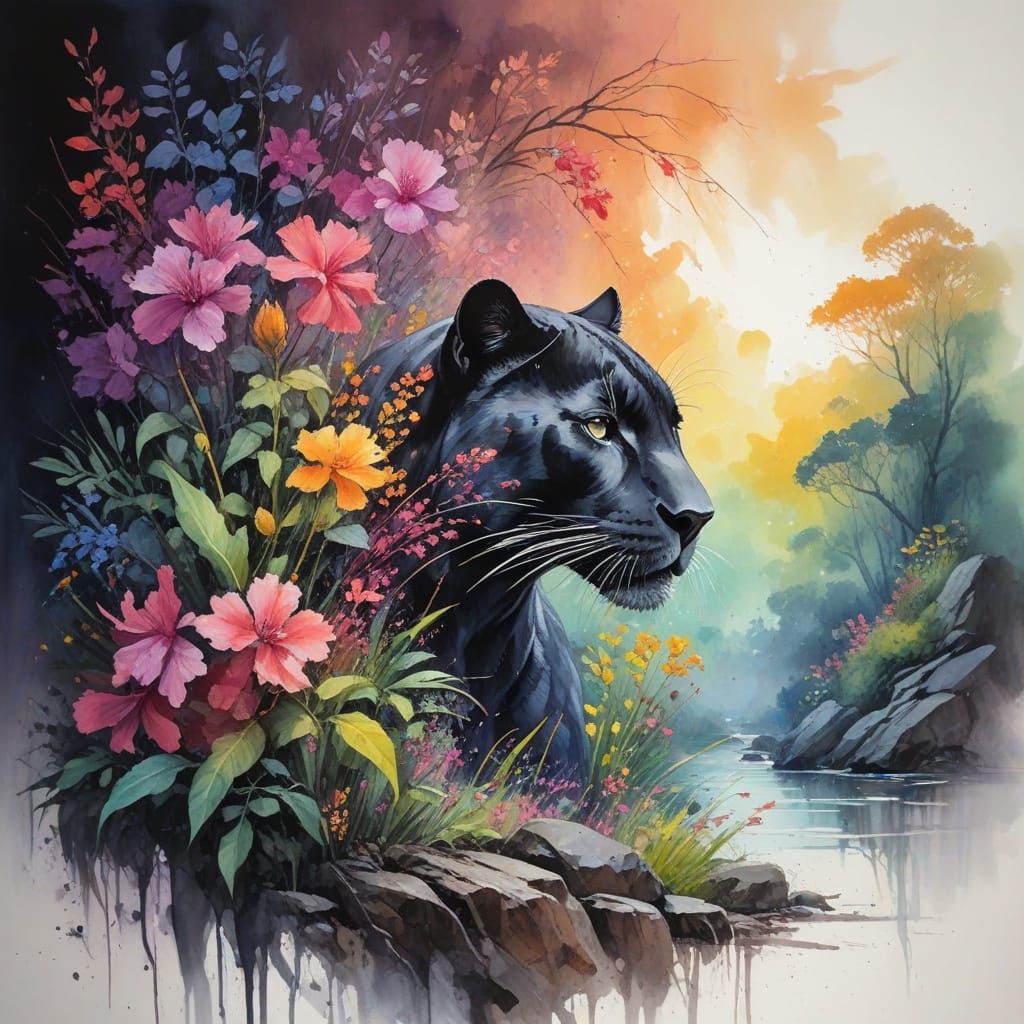 Wild Jungle Black Panther on Rocky Outcrop