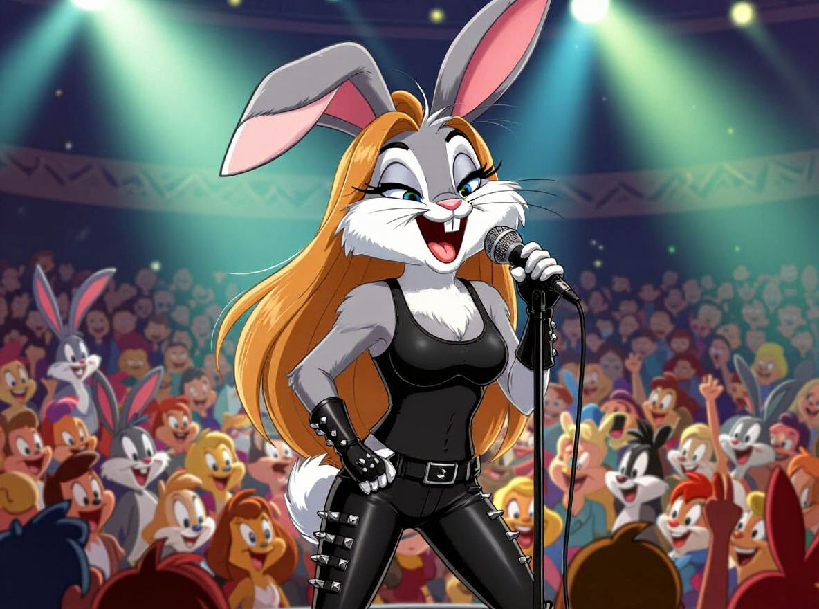 Rabbit Rock Star in Tex Avery Cartoon Style
