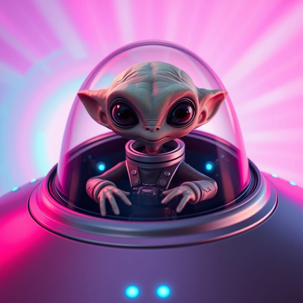 Enchanting Alien Pilot in a Futuristic Flying Saucer