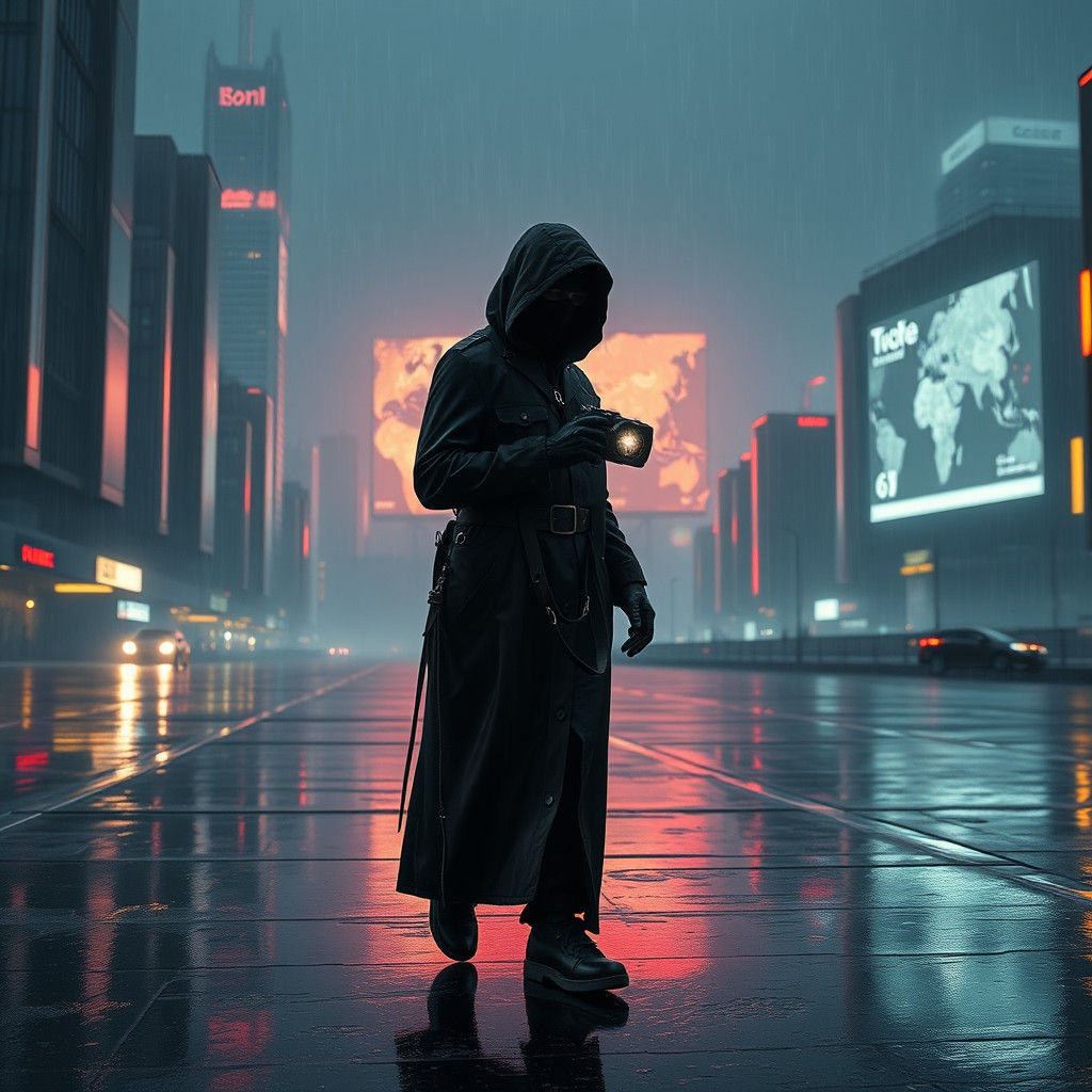 Keeper of Light in Dystopian Cyberpunk Cityscape