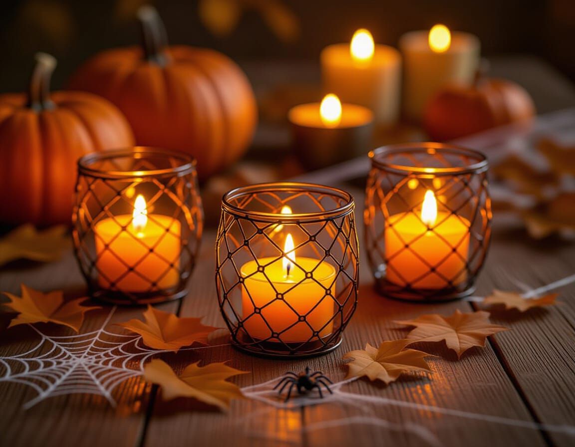 Enchanting Autumn Halloween Table with Glowing Votive Candle...