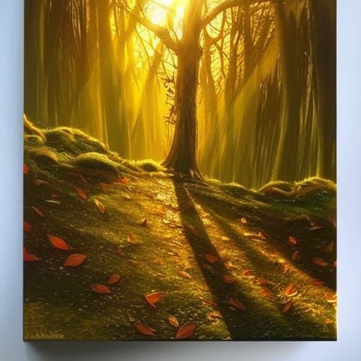 Golden light in the forest