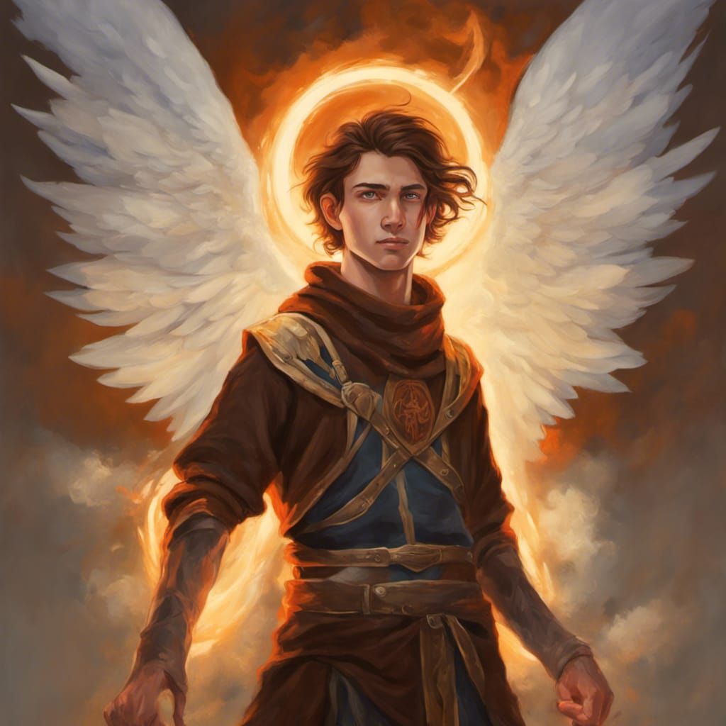 Aasimar Teenager with Angelic Halo, Oil Painting