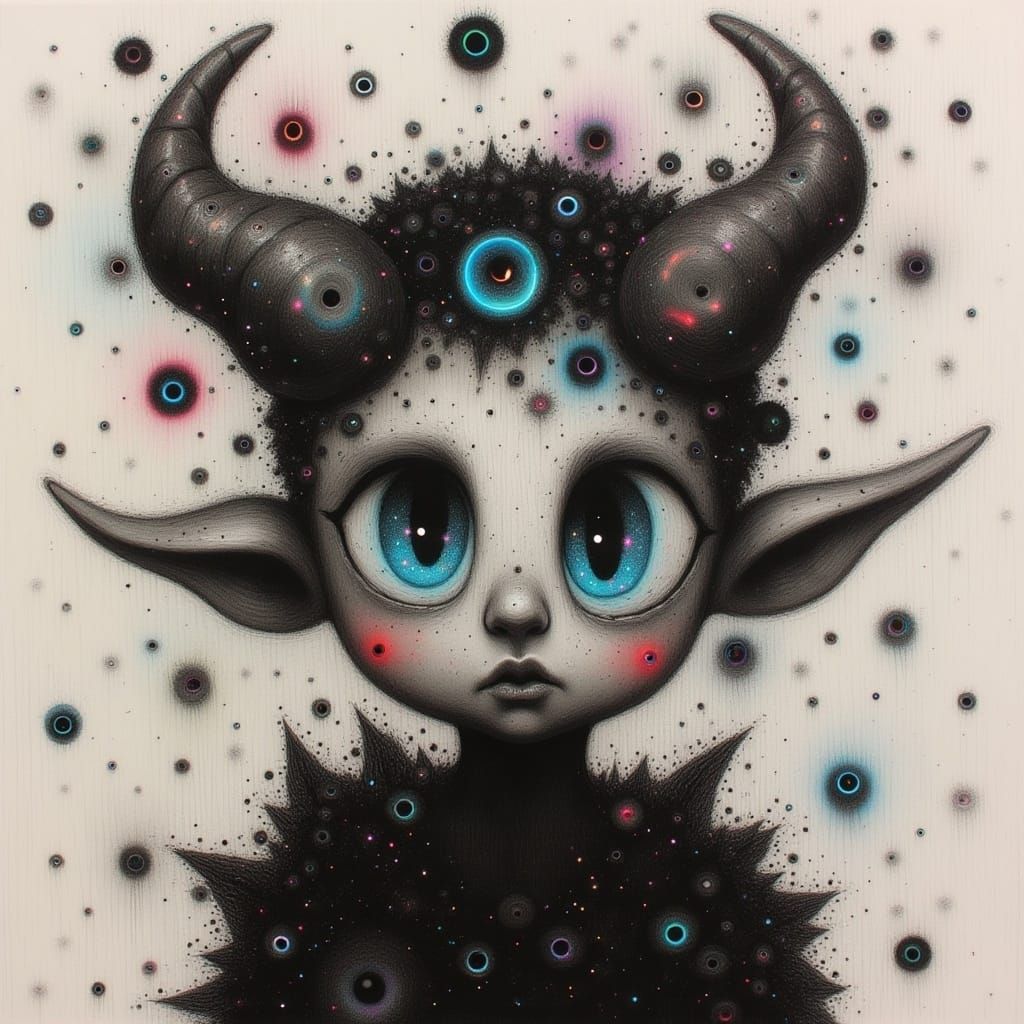 Horned Elf in Gouache Style Impressionist Painting