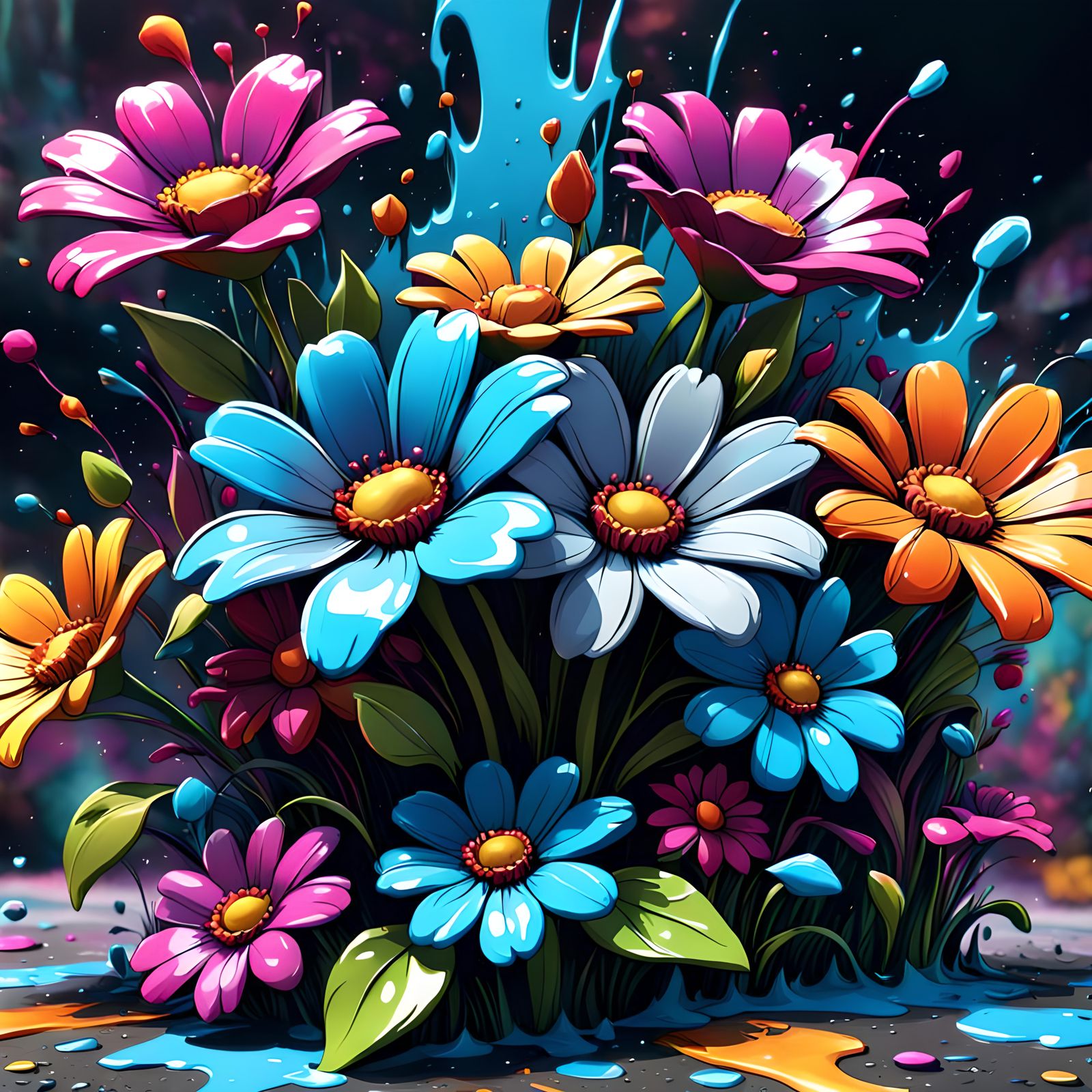 Flowers as Graffiti Art in 3D