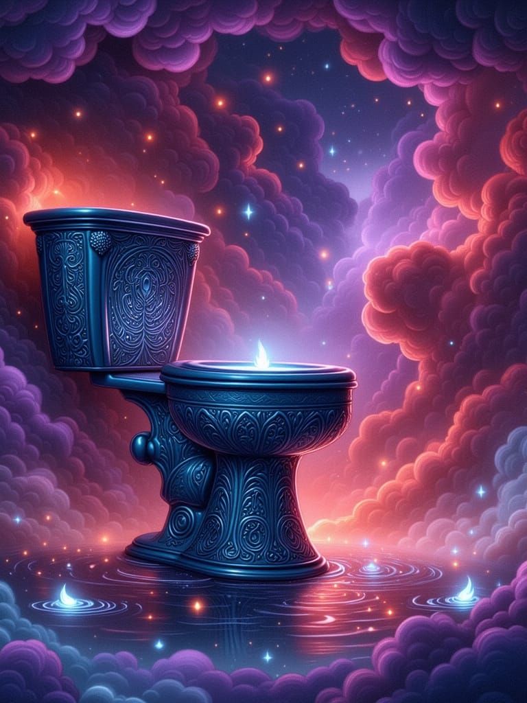 Ethereal Toilet Amidst Cosmic Nebulae in Dreamlike Style