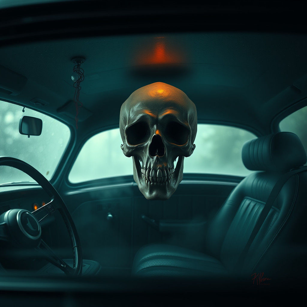 Mystical Skull in Vintage Car: Fantasy Concept Art
