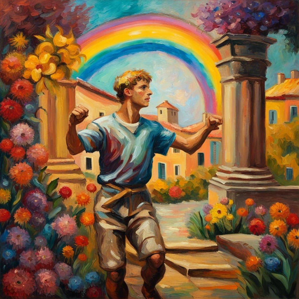 Roman Youth Dances in Rainbow Garden, Van Gogh Style