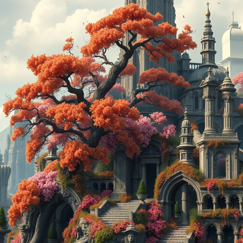 Abandoned Metropolis Reborn with Gnarled Orange Trees and Vi...