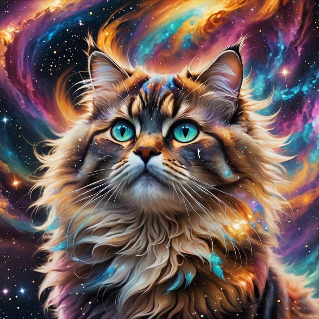 Surreal Galaxy Cat in Starry Cosmos